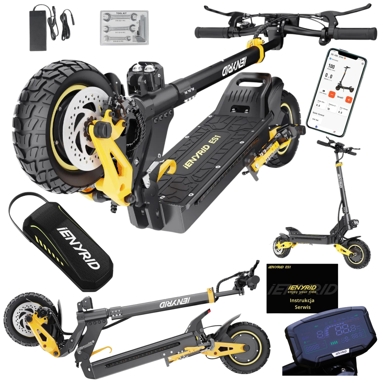 HULAJNOGA ELEKTRYCZNA IENYRID ES1 20Ah 2400W ZASIĘG 60KM KOŁA 10" AMORTYZACJA