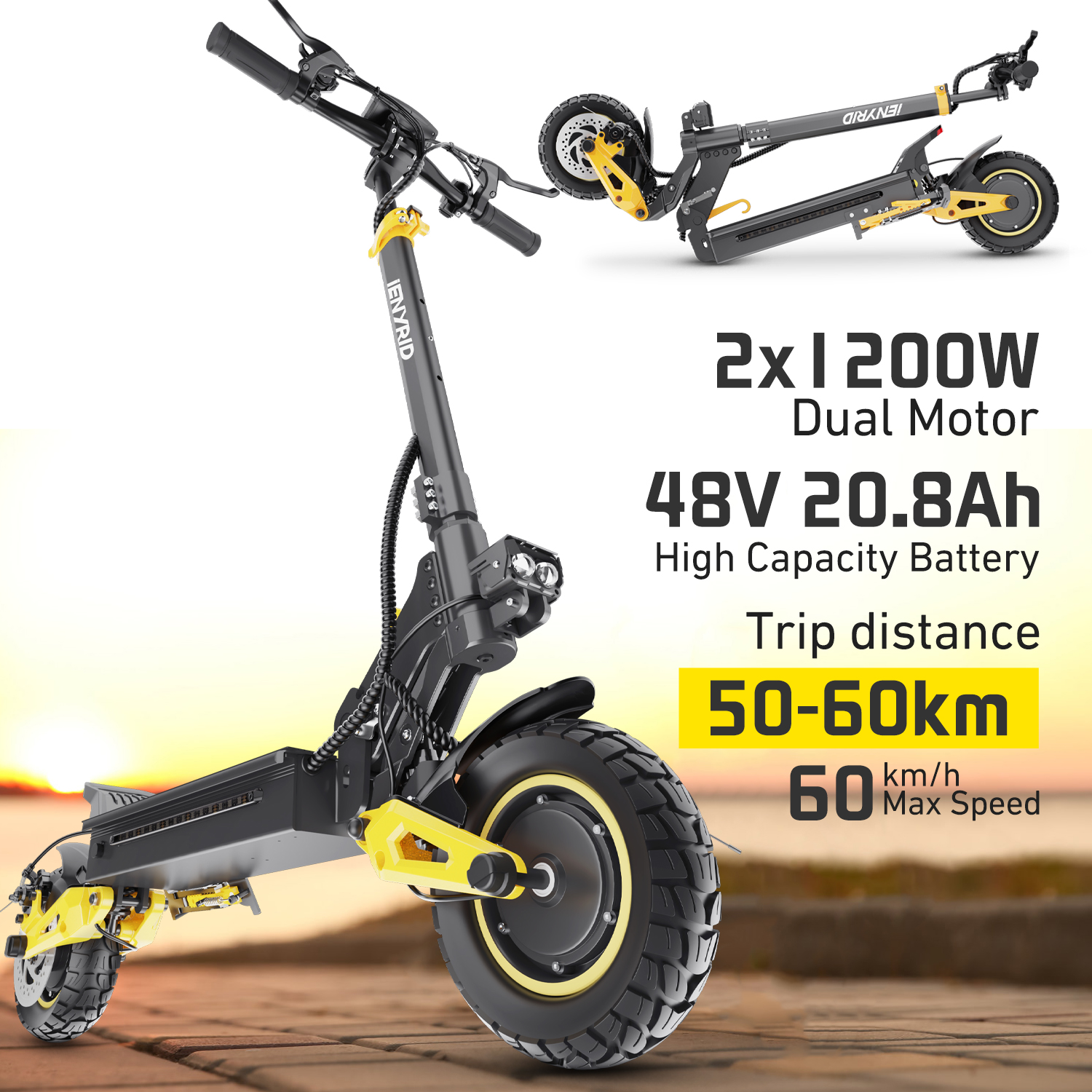 HULAJNOGA ELEKTRYCZNA IENYRID ES1 20Ah 2400W ZASIĘG 60KM KOŁA 10" AMORTYZACJA - obrazek 5